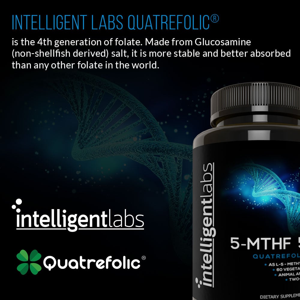 Het 5-MTHF supplement van Intelligent Labs gebruikt de 4e generatie van folaat: quatrefolic acid